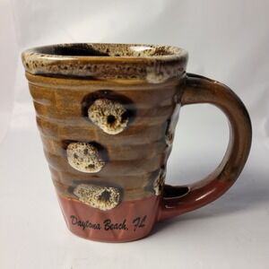 MY Daytona Beach FL Ceramic Mug Hand Crafted Brown Drip Glaze Souvenir Coffee‎